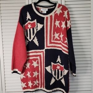 Vintage Jaeger Patriotic Silk Blend Sweater, Sz L Chunky Knit Relaxed Fit Tunic